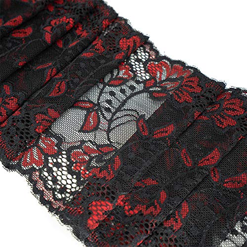 Red and Black Floral Stretchy Lace Elastic Trim Fabric 5 Yard