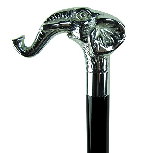36 Silver Elephant Head Handle Wood Shaft Walking Cane