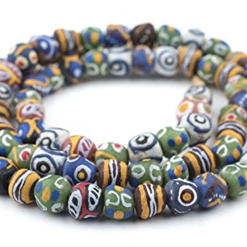 TheBeadChest Painted African Krobo Beads - Full Strand of Ghanaian...