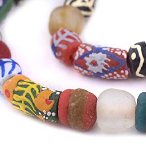 TheBeadChest Painted African Krobo Beads - Full Strand of Ghanaian...