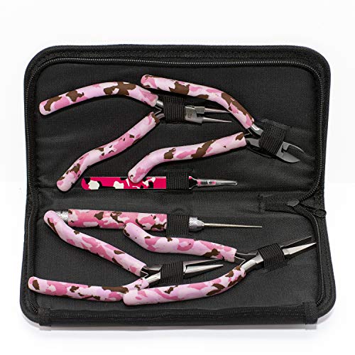 Pink Camouflage 6-Piece Handle Tool Kit, Jewelry Making and Re...