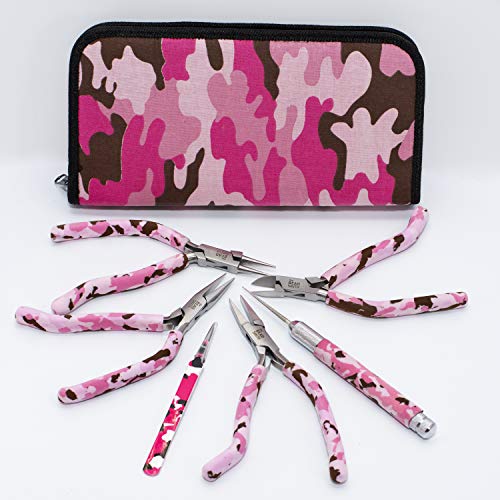 Pink Camouflage 6-Piece Handle Tool Kit, Jewelry Making and Re...