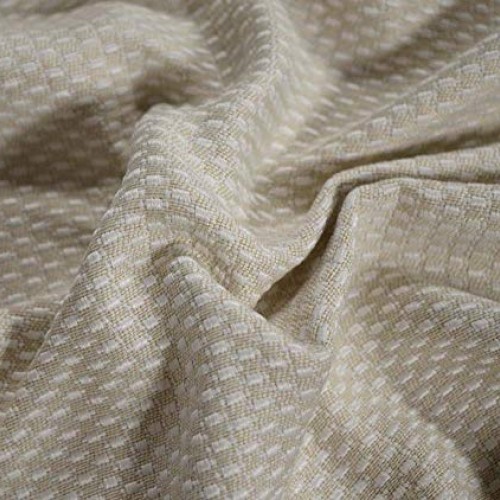 Cream White Texured Chenille Geometric Upholstery Fabric