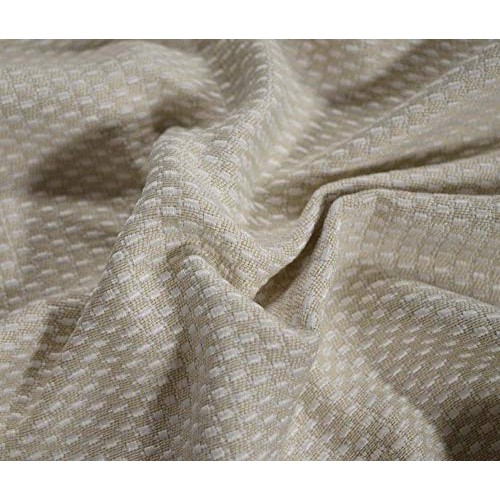 Cream White Texured Chenille Geometric Upholstery Fabric