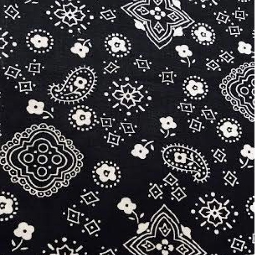 Bandana Black Poly Cotton 58 Inch Wide Fabric by The Yard F.E.
