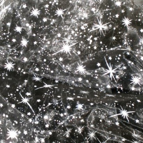Black Organza Silver Stars - 5 Yards