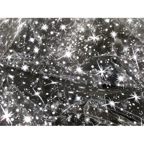 Black Organza Silver Stars - 5 Yards