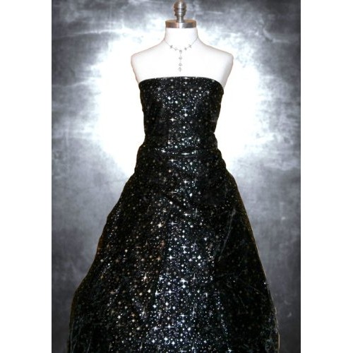 Black Organza Silver Stars - 5 Yards