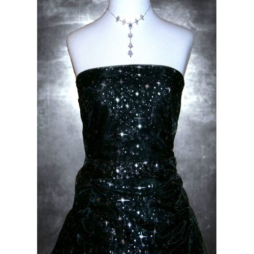 Black Organza Silver Stars - 5 Yards