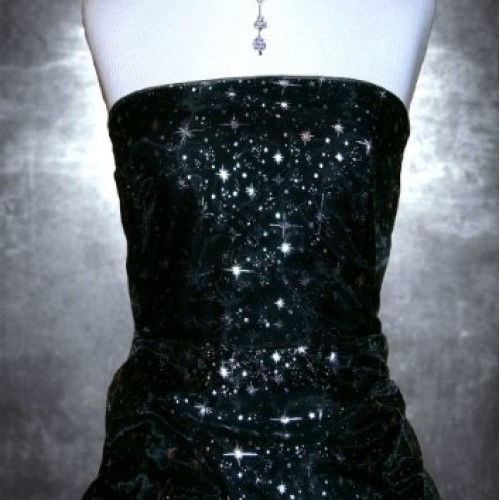 Black Organza Silver Stars - 5 Yards