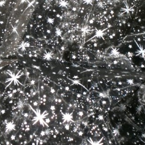 Black Organza Silver Stars - 5 Yards