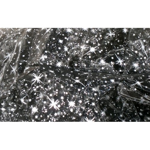 Black Organza Silver Stars - 5 Yards