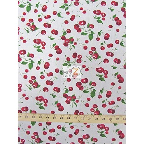 Cherry Fruit White Poly Cotton, 58/60 Inches Wide - Sold By The ...