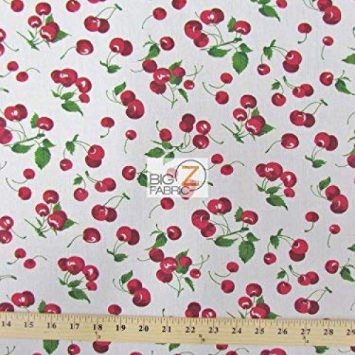 Cherry Fruit White Poly Cotton, 58/60 Inches Wide - Sold By The ...
