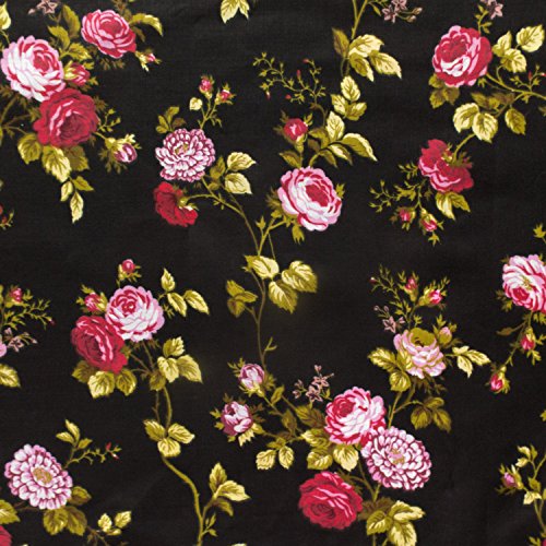 Floral Rose Poly Cotton 60 Inch Black
