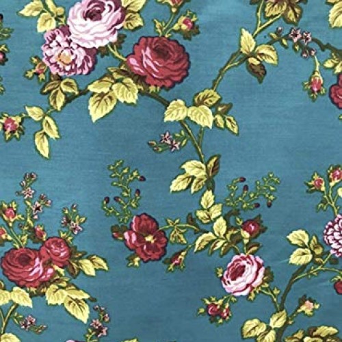 Floral Rose Poly Cotton 60 Inch Teal