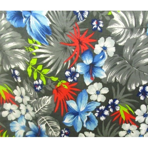 Hawaiian Black Poly Cotton 58 Inch Fabric by The Yard F.E.