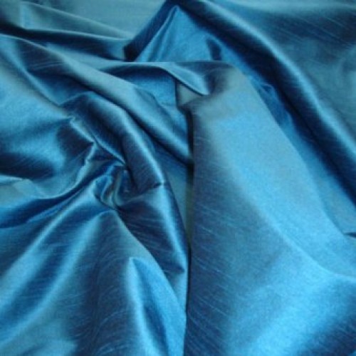 Horizon Blue Shantung Dupioni Faux Silk Fabric Per Yard