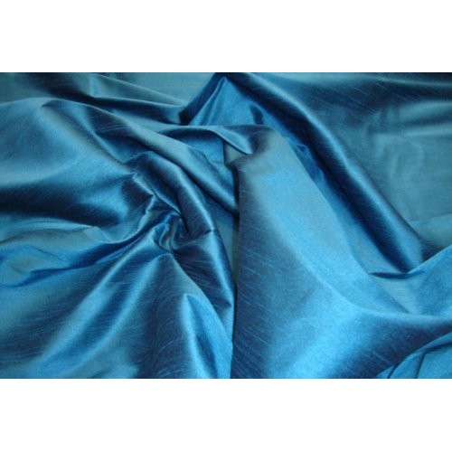 Horizon Blue Shantung Dupioni Faux Silk Fabric Per Yard