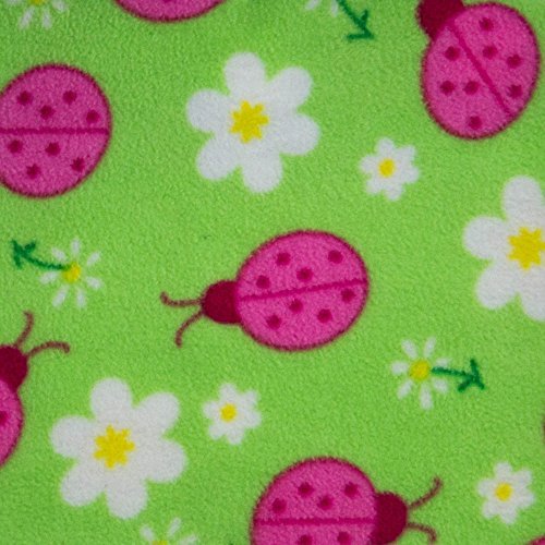 Pink Lady Bug on Green Anti Pill Animal Theme Fleece Fabric, 60 I...