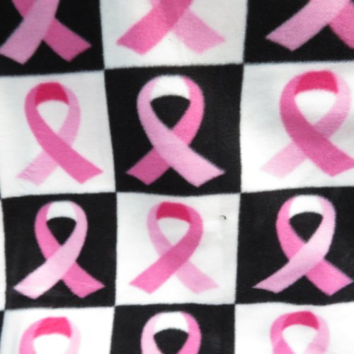 Pink Ribbon on Black and White Checkered Licensed Fleece 58 Inch W...