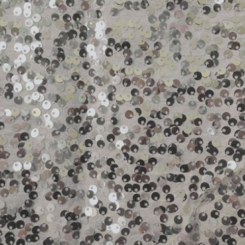 Rain Drop Silver Sequin on White Taffeta 54 Inch Fabric by the Yar...