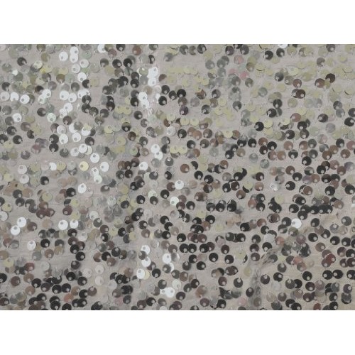 Rain Drop Silver Sequin on White Taffeta 54 Inch Fabric by the Yar...