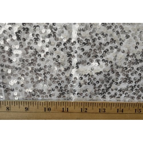 Rain Drop Silver Sequin on White Taffeta 54 Inch Fabric by the Yar...