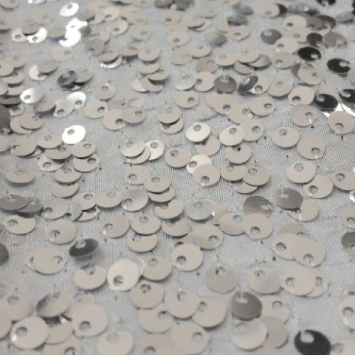 Rain Drop Silver Sequin on White Taffeta 54 Inch Fabric by the Yar...
