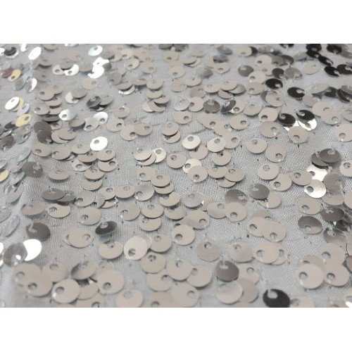 Rain Drop Silver Sequin on White Taffeta 54 Inch Fabric by the Yar...