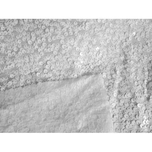 Rain Drop White Sequin on White Taffeta 54 Inch Fabric by the Yard...