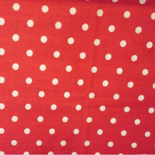 Small Polka Dot Poly Cotton White Dots on Red 58 Inch Fabric By th...