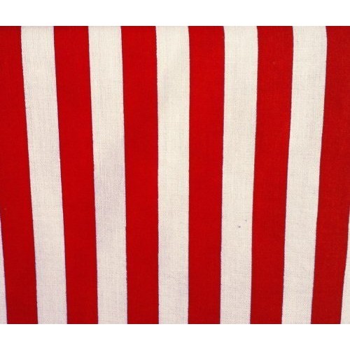 Stripes Big Red White Poly Cotton 58 Inch Fabric By the Yard F.E.