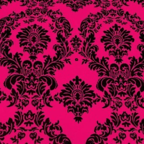 Taffeta Flocking Damask Hot Pink with Black Flock 58 Inch Wide Fab...