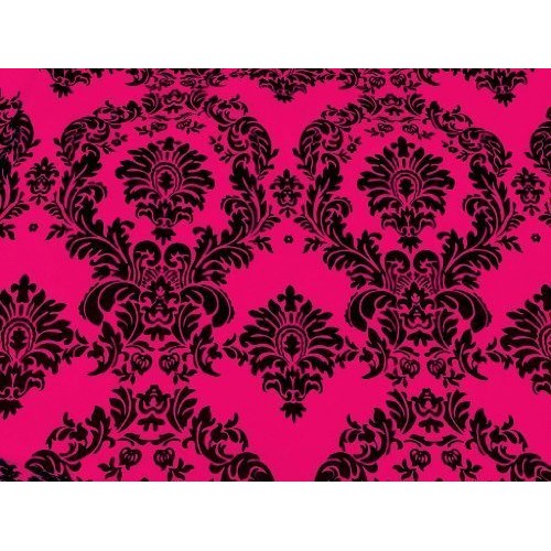 Taffeta Flocking Damask Hot Pink with Black Flock 58 Inch Wide Fab...