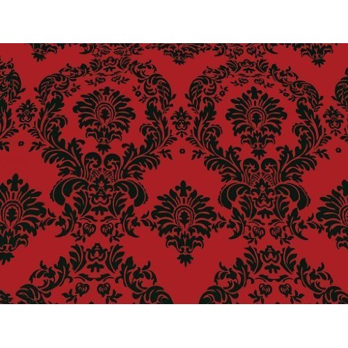 Taffeta Flocking Damask Red 58 Inch Wide Fabric By the Yard F.E.