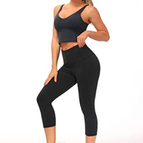 THE GYM PEOPLE Thick High Waist Yoga Capris with Pockets, Tummy Co...