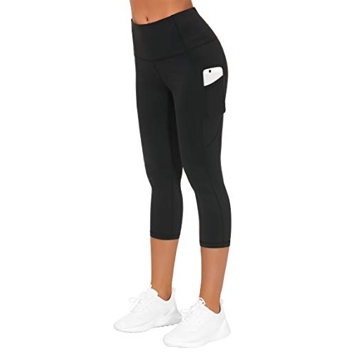 THE GYM PEOPLE Thick High Waist Yoga Capris with Pockets, Tummy Co...