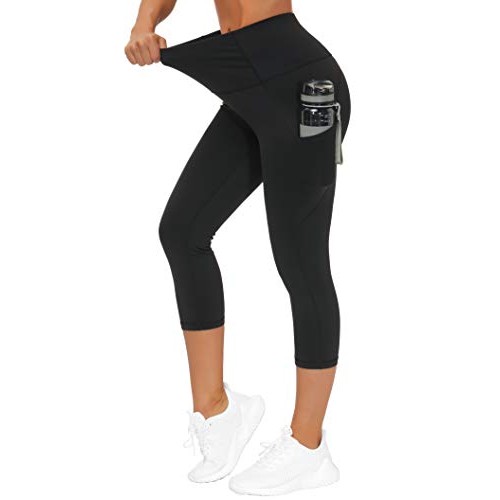 THE GYM PEOPLE Thick High Waist Yoga Capris with Pockets, Tummy Co...