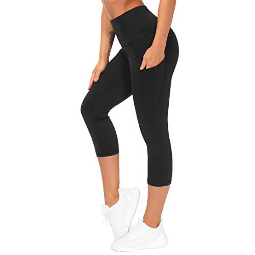 THE GYM PEOPLE Thick High Waist Yoga Capris with Pockets, Tummy Co...