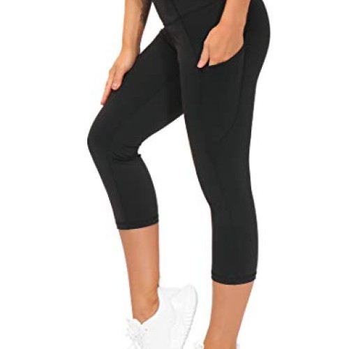 THE GYM PEOPLE Thick High Waist Yoga Capris with Pockets, Tummy Co...