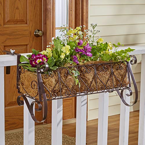 Decorative Iron Scrollwork Porch Rail Planter for Flowers, Herbs -...