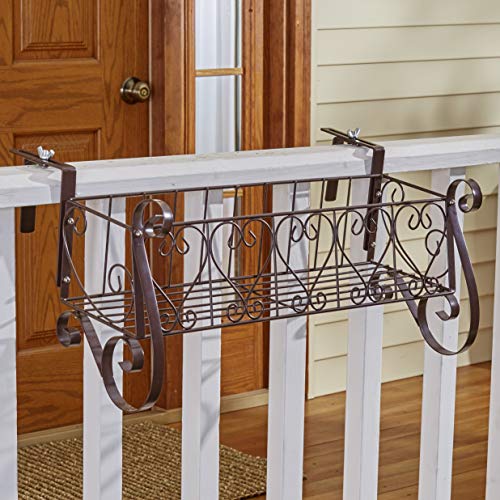 Decorative Iron Scrollwork Porch Rail Planter for Flowers, Herbs -...