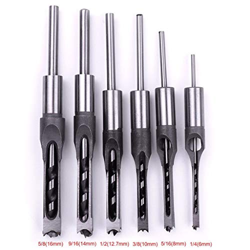 Thinktoo 6 Pcs Square Hole Saw Mortise Drill Bit Set Mortising Chi...