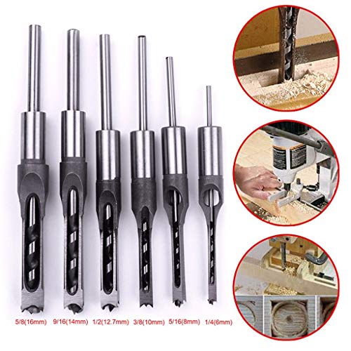 Thinktoo 6 Pcs Square Hole Saw Mortise Drill Bit Set Mortising Chi...