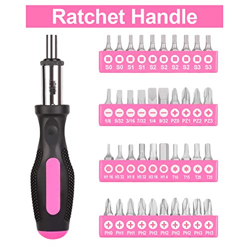 THINKWORK 122-Piece Pink Tool Set with 3.6V Rotatable Electric Scr...