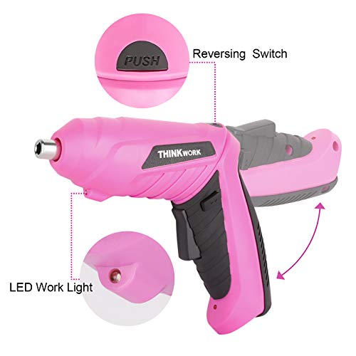 THINKWORK 122-Piece Pink Tool Set with 3.6V Rotatable Electric Scr...