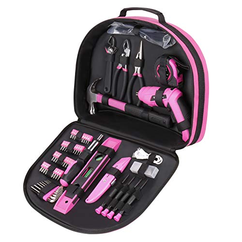 THINKWORK 122-Piece Pink Tool Set with 3.6V Rotatable Electric Scr...