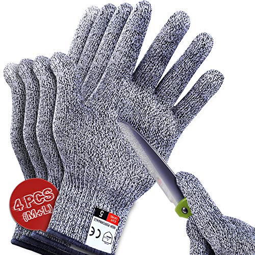 4 PCS M+L Cut Resistant Gloves Level 5 Protection for Kitchen, U...