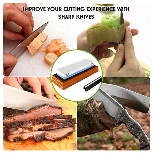 Knife Sharpening Stone Kit - 2 Side Whetstone Set 1000/6000 Grit S...